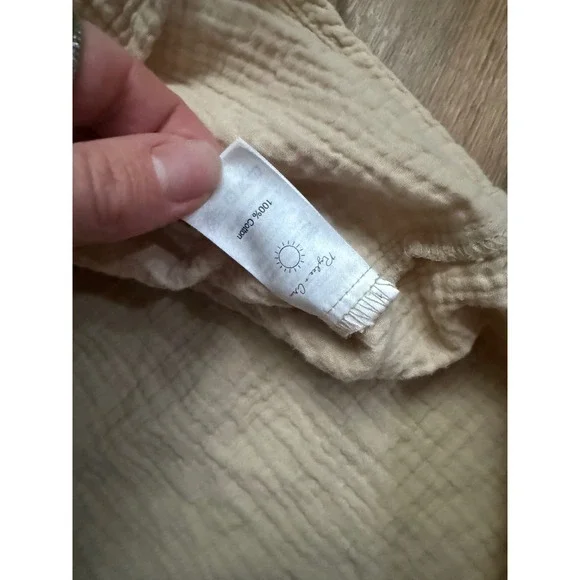 Rylee + Cru Beige Linen Blend Gauze Button Up Shirt Coastal Minimalist Boho 
 S - Picture 4 of 4